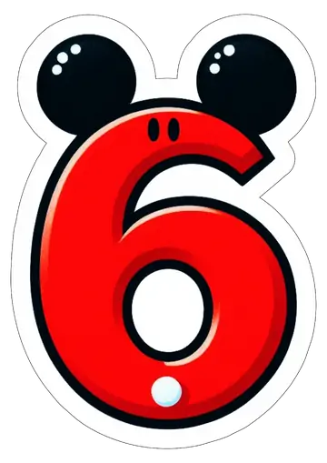 Número 6 Temático Mickey Mouse PNG