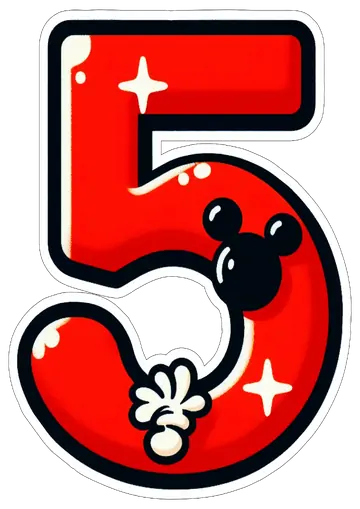 Número 5 com Mickey e Luva PNG