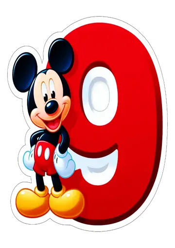 Mickey Mouse com Número 9 PNG