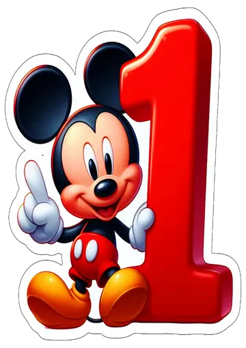 Mickey Mouse Apontando Número Um PNG
