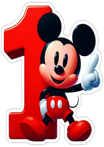 Mickey Mouse com Número Um Vermelho PNG