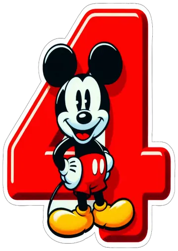 Mickey Mouse com Número Quatro PNG