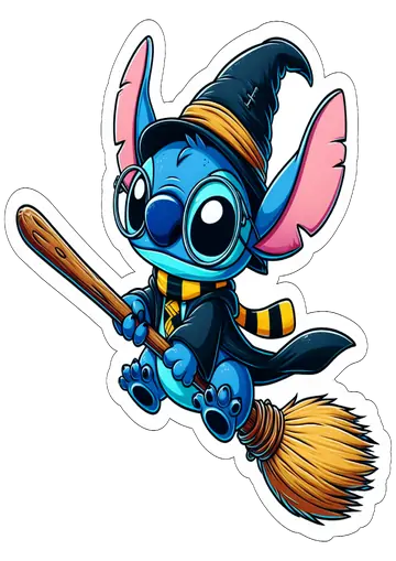 Stitch Harry Potter na Vassoura PNG
