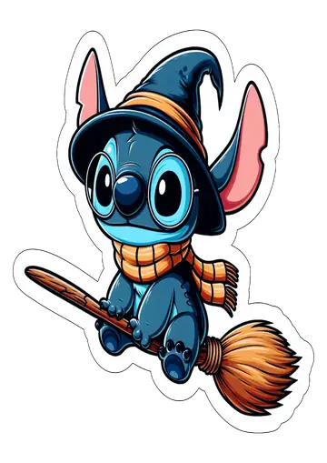 Stitch Bruxo Voando de Vassoura PNG
