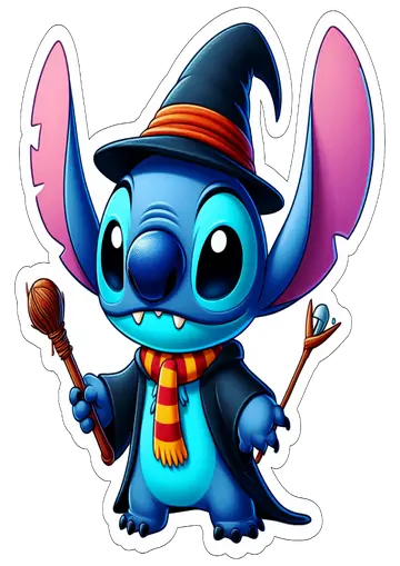 Stitch Harry Potter com Varinha e Vassoura PNG