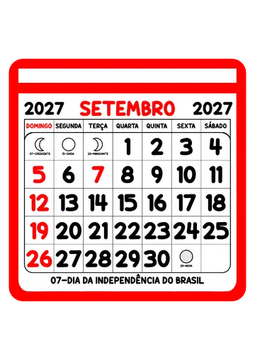 Calendario 2027 Mes de Setembro PNG