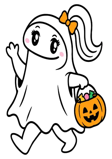 Menina com Fantasia de Fantasma Caminhando PNG