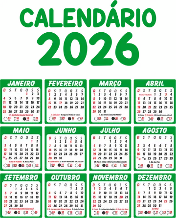 Calendario 2026 Edicoes Graficas Verde PNG