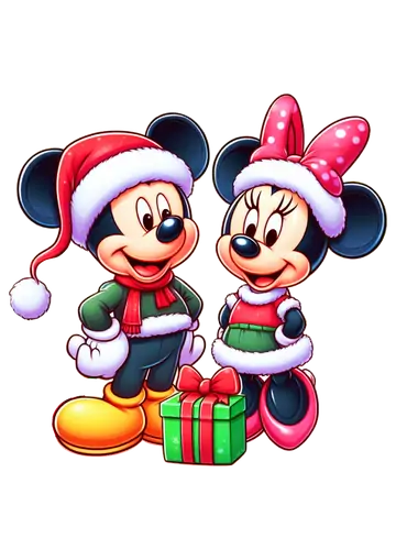 Mickey e Minnie no Natal com Presente PNG
