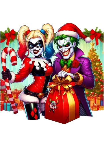 Arlequina e Coringa Tema Natal PNG