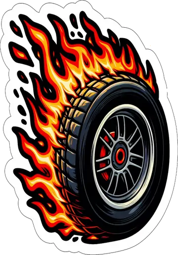 Pneu de Carro Pegando Fogo PNG