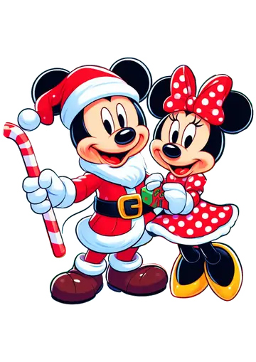 Mickey Papai Noel e Minnie com Presente PNG