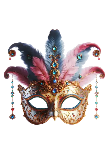 Máscara de Carnaval Dourada com Plumas PNG