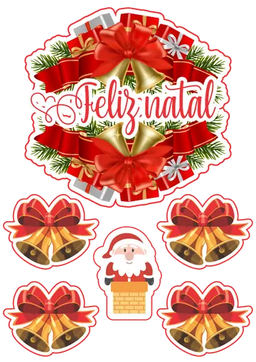 Topo de Bolo Feliz Natal com Papai Noel PNG