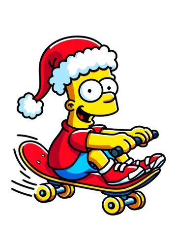 Bart Simpson com Gorro de Natal e Skate PNG