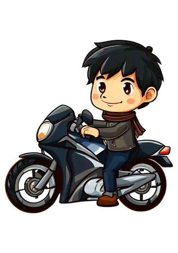 Jovem Motoboy Pilotando Moto Preta PNG