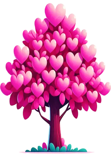 Arvore Rosa com Folhas de Coracao PNG