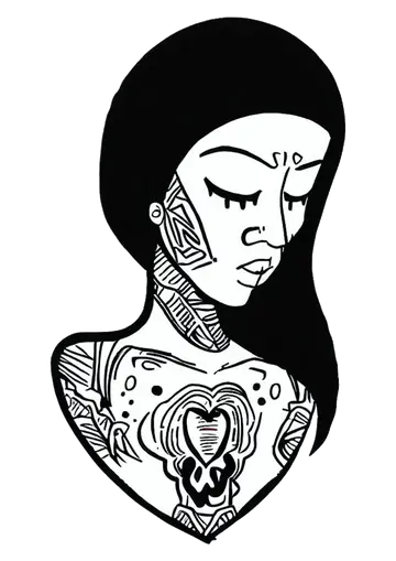 Ilustração Psicodélica de Mulher Tatuada PNG