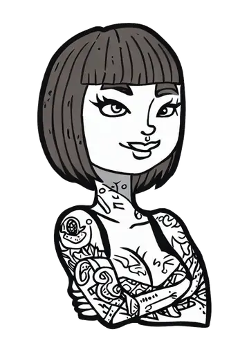 Mulher Tatuada com Cabelo Curto Desenho PNG