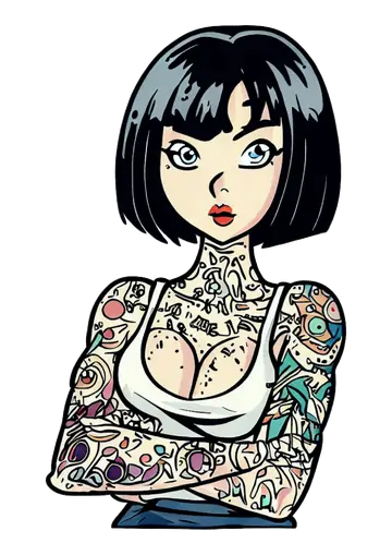 Mulher Oriental Tatuada Estilo Anime PNG