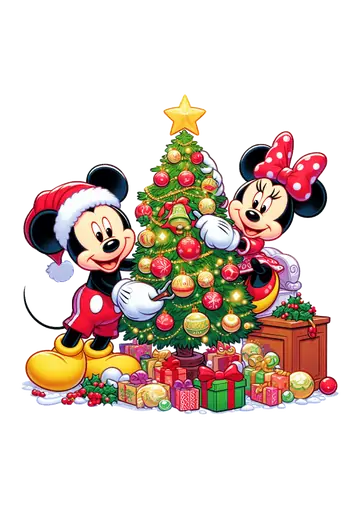 Mickey e Minnie Enfeitando Arvore de Natal PNG