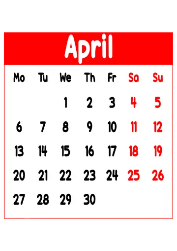 Calendario de Abril de 2026 PNG