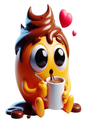 Emoji Fofinho Tomando Café com Corações PNG