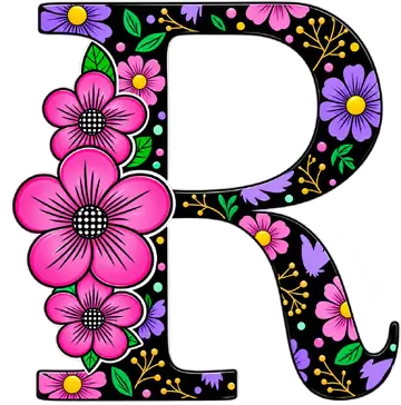 Letra R Floral Colorida PNG