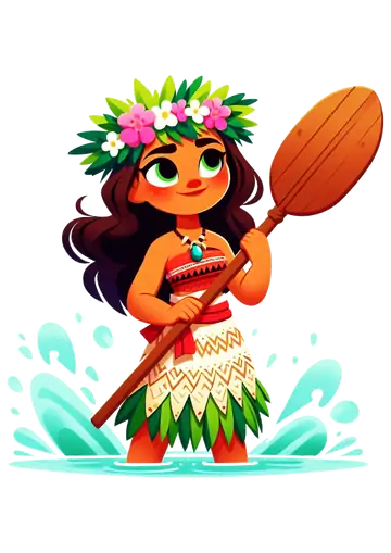 Moana com Remo e Flores PNG