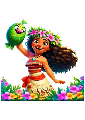 Moana com Flores e Pássaro PNG