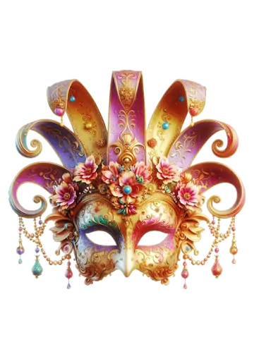Máscara de Carnaval Dourada e Colorida PNG