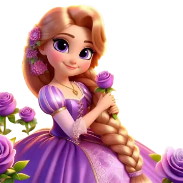 Princesa Rapunzel com Flores Roxas PNG
