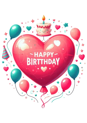 Balao Coracao Happy Birthday PNG