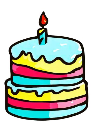 Bolo de Aniversario Colorido com Vela PNG