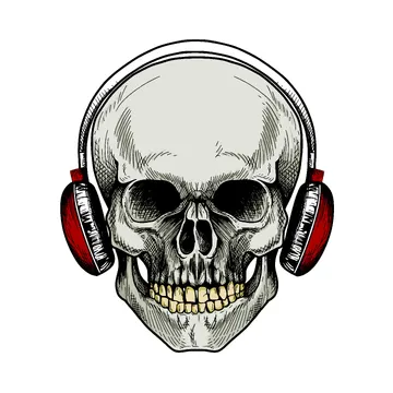 Caveira com Fones de Ouvido PNG